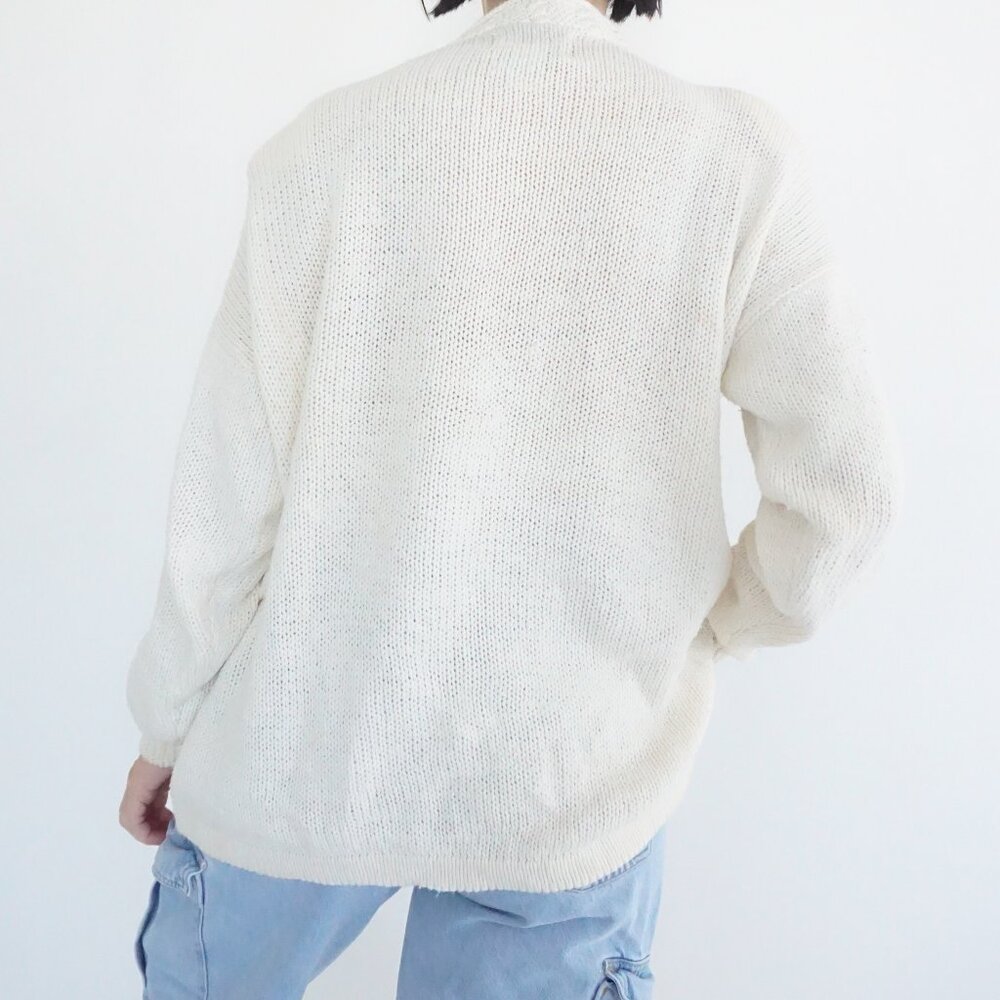 Vintage Heirloom Collectibles Floral Patchwork Cottage Knit Sweater Ivory Pink L - Picture 2 of 12